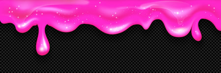 Realistic glitter slime liquid dripping concept droplets of pink thick liquid drip down from the top vector illustrationのイラスト素材