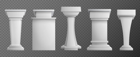 White realistic debate podium set for business presentation or conference on transparent background isolated vector illustrationのイラスト素材