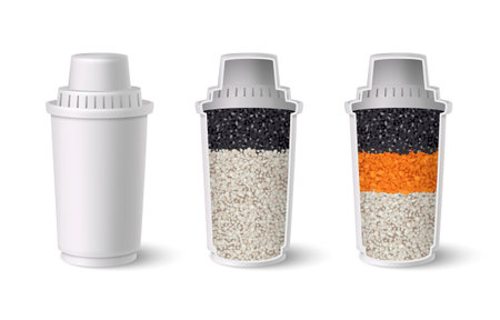 Water filter realistic set with mineral and charcoal filling isolated vector illustrationのイラスト素材