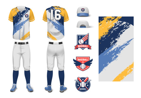 Realistic mockup of baseball sport jersey uniform with colored abstract ornament isolated vector illustrationのイラスト素材