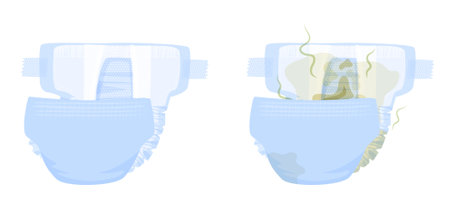 Two white baby diaper clean and dirty flat icon set on white background vector illustrationのイラスト素材