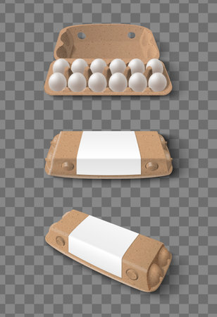 Chicken eggs cardboard package with blank label realistic mockup isolated on transparent background vector illustrationのイラスト素材