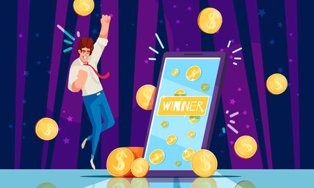 Lottery winner cartoon concept with man getting money prize vector illustrationのイラスト素材