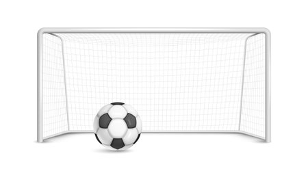 Realistic football soccer ball goal composition with isolated view of gates with net and rubber ball vector illustrationのイラスト素材