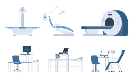 Medical diagnosis equipment flat icon set diagnostic medical devices ct mri ultrasound ecg vector illustrationのイラスト素材