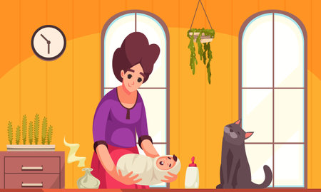 Maternity cartoon concept with mother holding her baby vector illustrationのイラスト素材