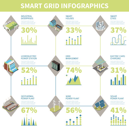 Smart grid isometric infographics with power plant management vector illustrationのイラスト素材