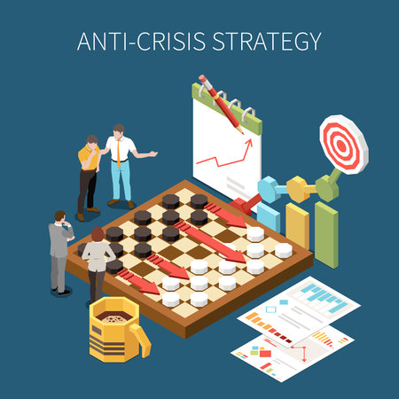 Anti-crisis strategy isometric concept with professional business management symbols vector illustrationのイラスト素材
