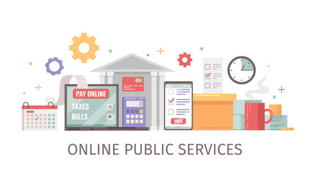 Digital transformation flat concept with online public service symbols vector illustrationのイラスト素材