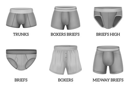 Realistic blank mens underpants set with different models isolated on white background vector illustrationのイラスト素材