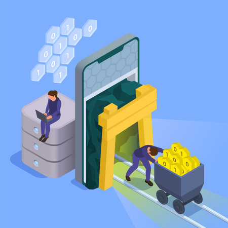 Business software abstract background depicting cloud computing and data mining technologies isometric vector illustrationのイラスト素材