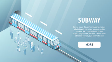 Isometric subway concept with underground train arriving on platform vector illustrationのイラスト素材