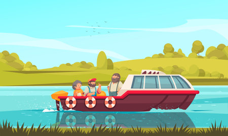 Ships background with boat voyage symbols flat vector ilustrationのイラスト素材