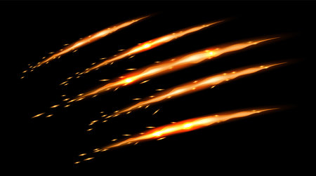 Glowing fire scratches texture on black background realistic vector illustrationのイラスト素材