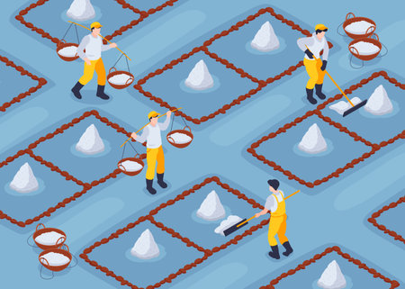 Salt production background with mineral processing symbols isometric vector illustrationのイラスト素材