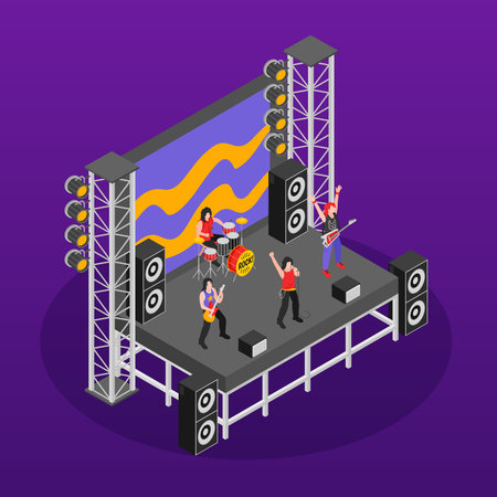 Rock star concept with metal concert symbols isometric vector illustrationのイラスト素材