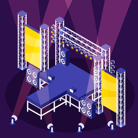 Rock star concept with metal festival stage symbols isometric vector illustrationのイラスト素材