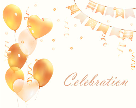 Celebration party background with balloons and ribbons symbols realistic vector illustrationのイラスト素材