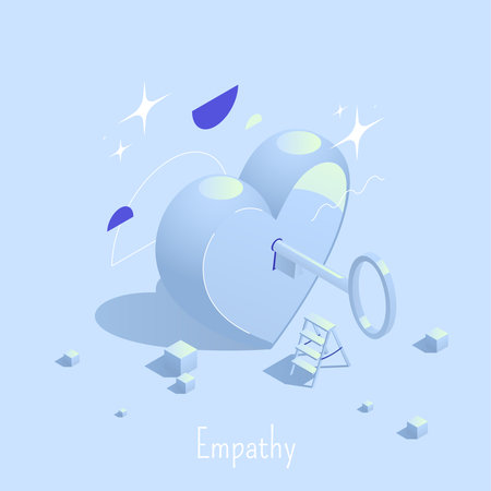 Emotional intelligence thinking mental concepts isometric composition with ornate text and heart with key in hole vector illustrationのイラスト素材