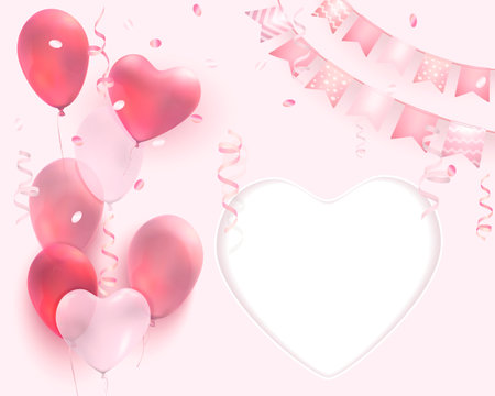 Celebration party background with heart balloons  symbols realistic vector illustrationのイラスト素材