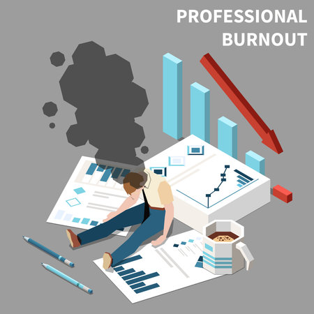 Professional burnout syndrome isometric concept with emotional crisis vector illustrationのイラスト素材