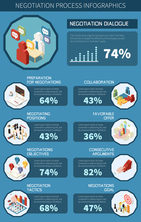 Business negotiations isometric inforaphics with management and strategic agreement symbols vector illustrationのイラスト素材