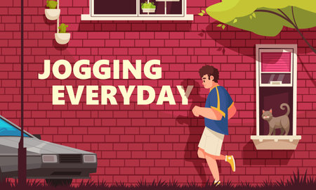 City runners cartoon concept with young man jogging outdoors vector illustrationのイラスト素材