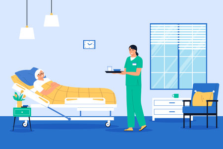 Nurse flat composition with medical professional treating patient in hospital vector illustrationのイラスト素材