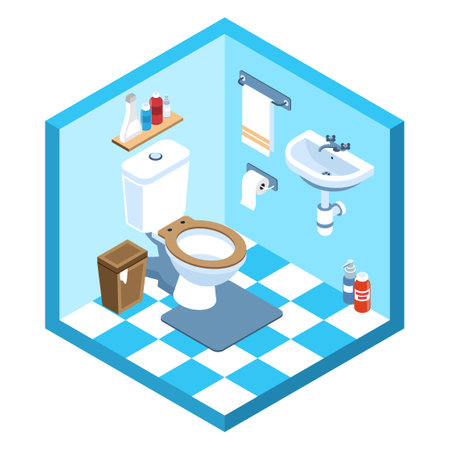 Isometric toilet interior with sink towel rug 3d isolated vector illustrationのイラスト素材