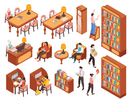 Library set with books symbols isometric isolated vector illustrationのイラスト素材