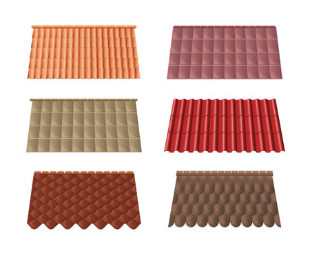 Realistic isolated roof icon set with bond classic milano tile soft roof vector illustrationのイラスト素材