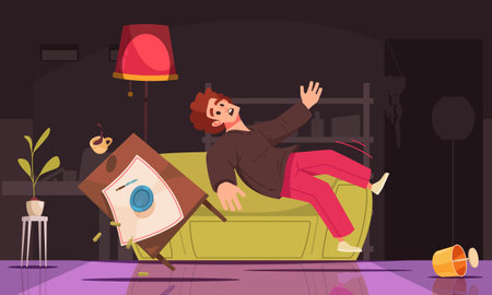 Falling people composition the man slips and falls to the floor with his table in the room vector illustrationのイラスト素材