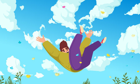 Falling people concept young guy falling down against the sky and clouds vector illustrationのイラスト素材