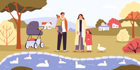 Autumn weather background with outdoor leisure and pastime symbols flat vector illsutrationのイラスト素材