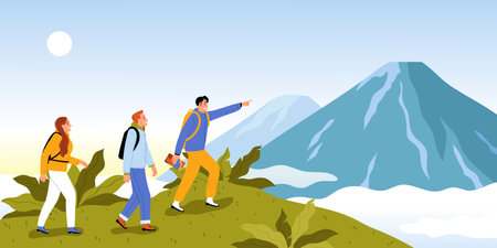 Guide and trip background with nature sightseeing symbols flat vector illsutrationのイラスト素材