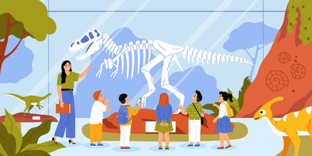 Guide and excursion background with archeology museum symbols flat vector illsutrationのイラスト素材