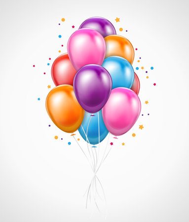 Colorful bunch of flying birthday balloons for parties and celebrations realistic background vector illustrationのイラスト素材