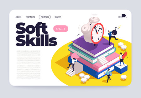 Soft skills planning time management communication empathy isometric web page banner vector illustrationのイラスト素材