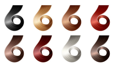 Realistic hair color samples set with isolated similar coils painted in different color on blank background vector illustrationのイラスト素材