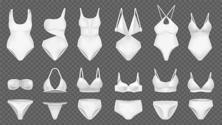 Realistic female swimsuit set with isolated icons of white textile bra and pants on transparent background vector illustrationのイラスト素材