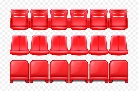 Realistic stadium tribune composition with isolated front and back views of rows with red plastic seats vector illustrationのイラスト素材