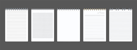 Metal spiral binders notebooks realistic set with isolated views of flipping notebooks ruled with lines squares vector illustrationのイラスト素材