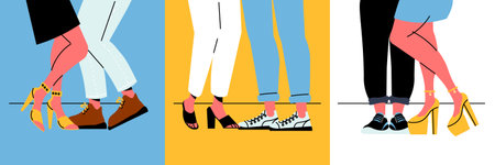 Male and female legs wearing trainers and high heel shoes flat isolated vector illustrationのイラスト素材