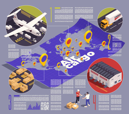 Air cargo isometric infographics with aircraft logistic symbols vector illustrationのイラスト素材