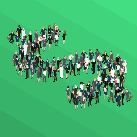 Crowd of business people in form of dollar sign isometric concept on green background vector illustrationのイラスト素材