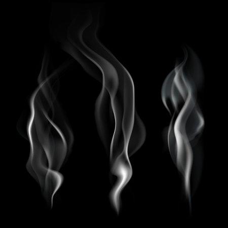 Smooth realistic smoke flowing wave on dark background vector illustrationのイラスト素材