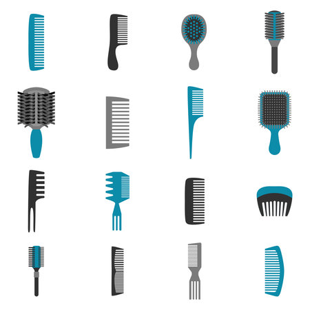 Barber hairstyle combs accessory icons flat set isolated vector illustrationのイラスト素材