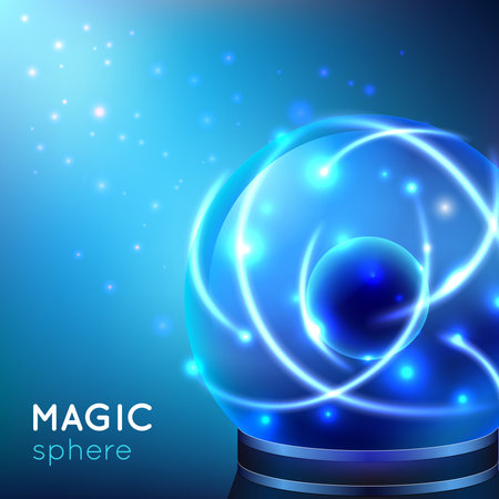 Glowing blue magic sphere on blue light background vector illustrationのイラスト素材