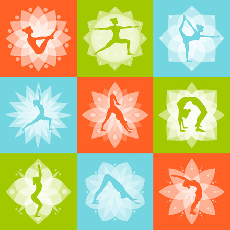 Yoga mind body and health fitness design concept set isolated vector illustrationのイラスト素材