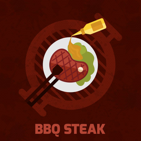 Bbq poster with grilled meat steak and mustard sauce vector illustrationのイラスト素材